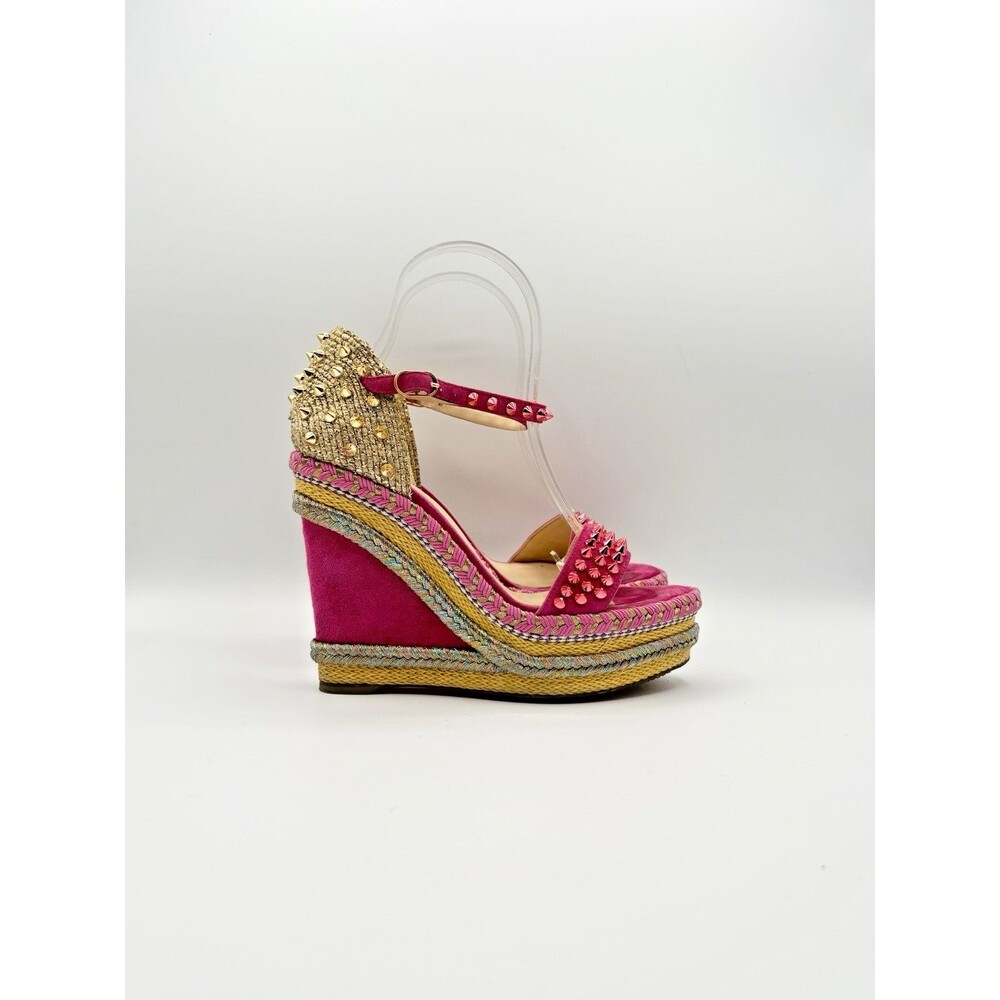 Christian Louboutin Madmonica 120 Hot Pink Suede Wedge Espadrilles Size EU 37